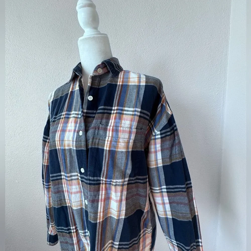 Old Navy Womens Button Down Shirt 100% Cotton Flannel Boyfriend Shirt SZ M